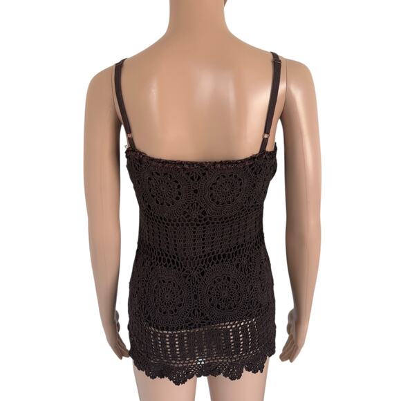 Y2K Crochet Tank Top Brown Silk Blend Sequin Boho Festival Earthy Fairycore - Picture 5 of 8